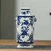 Pintura sobre Seda Jingdezhen Jade Antiguo Cong Porcelana Azul y Blanco Jarrón Porcelana Cuadrado Exterior Cuadrado Interior Redondo Flor China Jarrón Antiguo