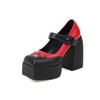 Zapatos de una sola capa con suela gruesa, resistentes al viento e impermeables, plataforma, zapatos de tacón alto con hebilla de tacón grueso, puntera cuadrada, zapatos pequeños de cuero X2301013