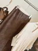 Saia midi de camurça cor de café com estampa de leopardo vintage para mulheres, saia de cauda de peixe de outono de cintura alta em linha A que afina