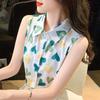 Lel Collar Camisa de Chifón Estampada de Moda Top sin Mangas Chaleco Adelgazante Holgado para Mujer Cuello Cubre Vientre Camisa Dulce
