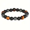 Pulsera de Piedra Ojo de Tigre de 8 mm Más Vendida Transfronteriza Europea y Americana Pulsera Hecha a Mano Piedra Magnética Negra para Hombres y Mujeres Joyería de Piedra Biliar Negra