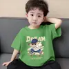 Ropa Infantil Camiseta de Algodón Puro de Manga Corta para Niños Verano Dibujos Animados Impresos Top Camiseta Holgada Fina de Cuello Redondo para Niños