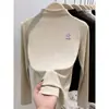 Outono 2026 Novo Estilo Gola Integrada Algodão Bambu Escovado Manga Longa Camiseta Feminina Versátil Emagrecedora Top Camada Interna Camisa Base