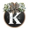 Colgante decorativo de madera para puerta de entrada, personalizado, redondo, con 26 letras en inglés, para decoración de puertas, manualidades y arreglos.