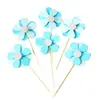 Rosa y azul tierno pequeño hermoso Super flor enchufe hermoso inserto para palillo de dientes diamante decoración de pastel accesorios bandera 6 piezas