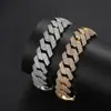Joyería transfronteriza europea y americana pulsera hip hop 20 mm doble fila T cuadrado circón rombo cadena cubana gruesa pulsera de hombre al por mayor