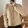 Nuevo suéter chaqueta de moda otoño e invierno, corte holgado, cuello redondo, color liso, cárdigan corto con diseño único, top de manga larga para mujer