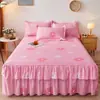 Saia de Cama Dupla Renda Transfronteiriça Conjunto de Três Peças Cobertura de Cama Espessa Antiderrapante Saia de Cama Cobertura de Cama de Peça Única Saia de Cama Atacado