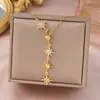 Collar Super Flash de Estrellas de Ocho Puntas con Borla de Diamantes Completos Microincrustados Cadena para Clavícula Sexy Exquisita de Lujo Ligero de Alta Gama para Mujer