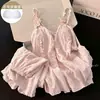Pijama Camisola Floral de Algodão 2026 com Bojo para Meninas, Conjunto para Casa Estilo Princesa de Verão, Pode Ser Usado ao Ar Livre