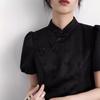 Nuevo Vestido Cheongsam de Satén Acético con Lazo Estilo Chino Moda Elegante Ajustado Adelgazante Manga Corta Burbuja