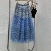 Falda de pastel de costura en capas de principios de otoño, falda con volantes de combinación de colores contrastantes, vestido de línea A alargado de cintura alta