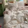 Conjunto de cama de quatro peças Classe A para mães e bebês, lençol de algodão lavado imitação de algodão antibacteriano, capa de edredom, lençol com elástico, conjunto de três-quatro peças para dormitório de estudante individual