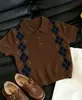 Verano 2026 Nuevo Estilo Coreano Ropa Infantil Niños Niñas Marrón Merade Cuadros Tejido Camiseta de Manga Corta Infantil Moderna