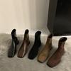 Botines Retro Cuadrados de Gamuza Versátiles con Tacón Grueso que Alargan las Piernas para Mujer en Otoño e Invierno