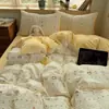 Conjunto de cama de quatro peças em gaze de algodão puro de camada dupla Classe A, capa de edredom 100% algodão, lençol de cima, capa de edredom, lençol com elástico, conjunto de três peças para dormitório estudantil 3