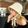 Novo chapéu de balde de tricô outono e inverno para mulheres, versátil estilo coreano, chapéu para clima frio que afina o rosto, chapéu de lã, chapéu de pescador, chapéu quente estilo ins