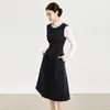 2517209-Vestido de Lujo Tejido con Hilo Plateado y Adornos de Perlas Brillantes, Vestido de Línea A Ceñido a la Cintura Estilo Chanel, Nanyou