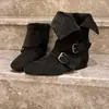 Botines de Cuero Esmerilado Hong Kong Estilo Chica Spicy Occidental Vaquero Mujer Primavera/Otoño 2026 Nuevos Suela Plana Botas Martin con Solapa