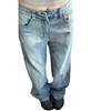 Calça Jeans Drapeada Lavada High Street para Mulheres, Estilo Verão, Calça Reta Tamanho Grande, Calça de Perna Larga Solta Estilo Americano Emagrecedora
