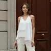 Top de gasa FCB estilo francés elegante con cuello halter para mujer, colección de verano 2026, casual transfronterizo de corte holgado asimétrico blanco