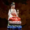 Estatua de Buda de Mahasthamaprapta Sentado sobre Loto, Bodhisattva Guanyin Pintado en Oro, Adorno de Cerámica para Sala de Estar o Tienda, Adorno de Guanyin Sentado sobre Loto
