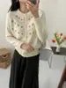 Cardigan Jaqueta de Tricô Bordado Solto Feminino Outono Feminino 2025 Nova Peça de Roupa Externa de Alto Padrão para Outono Inicial