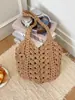Bolso de Hombro Tejido Nuevo y Sencillo Estilo Vacacional para Mujer, Bolso de Paja Calado de Verano, Bolso Tote Versátil de Moda, Bolso de Mano