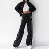 Verão 2026 Novo Estilo Transfronteiriço Europeu e Americano Comércio Exterior Moda Feminina Casual Esportiva Cor Sólida Listrada Moletom Conjunto da Moda