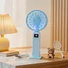 Ventilador de Mano de Verano Simple e Inteligente con Pantalla Digital, Velocidad Ajustable Continuamente, con Base de Soporte, Ventilador de Escritorio con Luz