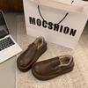Zapatos Mao Mao Ropa Exterior para Mujer 2024 Nuevo Otoño e Invierno Suela Gruesa Zapatos de Cuero Pequeños Slip-on Forrado de Vellón Cálido Botas de Nieve Zapatos de Algodón
