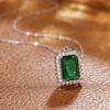 Estilo europeu e americano 925 prata retangular artificial colar esmeralda artificial pingente verde elegante elegante de luxo feminino clavícula corrente
