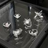 Anillo de Diamantes Plisado Distintivo de Diseño Nicho Sentido de Lujo Ligero Alto Sentido Moda Irregular Anillo Abierto de Piedra Lunar para Mujer