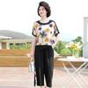 Traje de Verano para Mamá, Camiseta de Manga Corta de Moda para Mujer de Mediana Edad y Anciana de 50 Años, Top de Chifón, Conjunto de Dos Piezas de Talla Grande para Verano