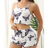 Conjunto de Pijama Sexy Mais Vendido Transfronteiriço, Shorts de Alcinha com Estampa de Borboleta, Confortável e Casual, Pode Ser Usado Fora, Roupa de Casa Feminina