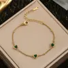 Moda europea y americana simple de nicho combinable todo acero inoxidable esmeralda círculo amor collar pulsera accesorios traje mujer