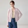 Cárdigan de cachemira para mujer con cremallera bidireccional, cuello en V, hombros caídos, silueta corta, estilo simple y relajado, chaqueta de punto