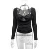 Moda Nueva Otoño Invierno 2024 para Mujeres Europeas y Americanas Sexy de Chicas Picantes Top de Manga Larga con Cuello con Cordones