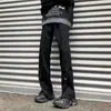 Estilo Casual Vibe High Street Americana Calça Jeans Botonê para Homens com Design de Fenda com Zíper Calça Reta Solta Comprimento Total