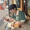 Myq Polo Masculino de Verão Listrado Contrastante Malhado de Manga Curta Design Coreano Top de Nicho