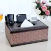 Caja de pañuelos de cuero en stock, Almacenamiento simple de escritorio con múltiples compartimentos, Adecuada para organizar artículos pequeños en la sala de estar, la oficina o el coche