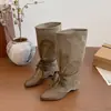 Botas de cowboy com bico fino, emagrecedoras e estilosas, novo estilo western, botas de montaria retrô com salto grosso, verão 2026 emagrecedor