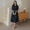 Comércio Exterior Roupas Femininas 2023 Outono Novo Ruili Gola Lapela em V Elegante Cintura Afinando Visual Design Plissado Mangas Longas