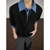 Moletom gola alta patchwork estilo retrô, moderno, com visual de duas peças, para homens e mulheres, coleção de outono 2026, modelagem solta, casual e versátil, para casais