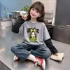 Moda Infantil Versátil e Elegante Base Camada de Lã Alemã Patchwork Outono Inverno Novo Estilo Coreano Camada Interna Quente Infantil Top Falso de Duas Peças