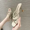 Sandalias de Pedrería para Mujer con Tacón Alto 2025 Nueva Moda Primavera y Verano Estilo Hada Tacón Fino Sandalias de Exterior para Mujer Punta Semi Abierta