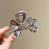 Pinza Pequeña de Garra de Cristal Rosa Estilo Francés para Mujer, Exquisita Horquilla de Mariposa con Pedrería para Flequillo y Peinados Semirecogidos, Pinza Tiburón