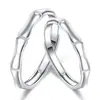 Anillos de Pareja Nudo de Bambú de Plata de Ley S925, un Par de Anillos Ajustables con un Diseño Sencillo y Único, Venta al por Mayor