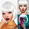 Peluca de Encaje Frontal Europea y Americana Estilo Bobo Cabello Negro Corto Peluca Fibra de Alta Temperatura Raya Media Rizo Hacia Adentro Cabello Corto Liso Venta al por Mayor