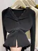 Nuevo Suéter Cardigan Abrigo de Punto Estilo Coreano Dulce y Suave con Cuello en V, Encaje y Volantes, Adelgazante, Otoño/Invierno 2026 para Mujer